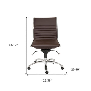 Homeroots Brown And Silver Adjustable Swivel Faux Leather Rolling Conference Office Chair  Faux Leather 370525
