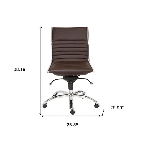 Homeroots Brown And Silver Adjustable Swivel Faux Leather Rolling Conference Office Chair  Faux Leather 370525