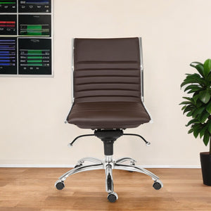 Homeroots Brown And Silver Adjustable Swivel Faux Leather Rolling Conference Office Chair  Faux Leather 370525
