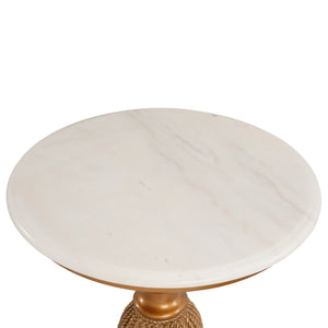Chelsea House Tassel Side Table With Faux White Marble Top, Antique Gold Leaf & Antiqued Silver Accents — Bradshaw Orrell Designer Piece 370526