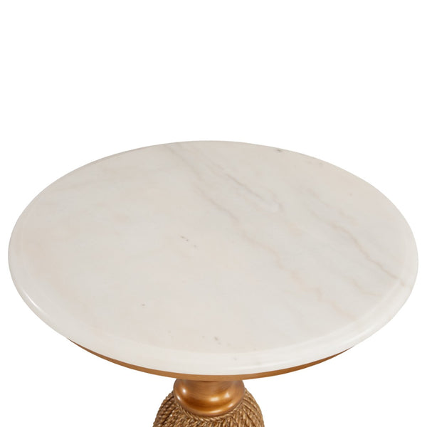 Chelsea House Tassel Side Table With Faux White Marble Top, Antique Gold Leaf & Antiqued Silver Accents — Bradshaw Orrell Designer Piece 370526