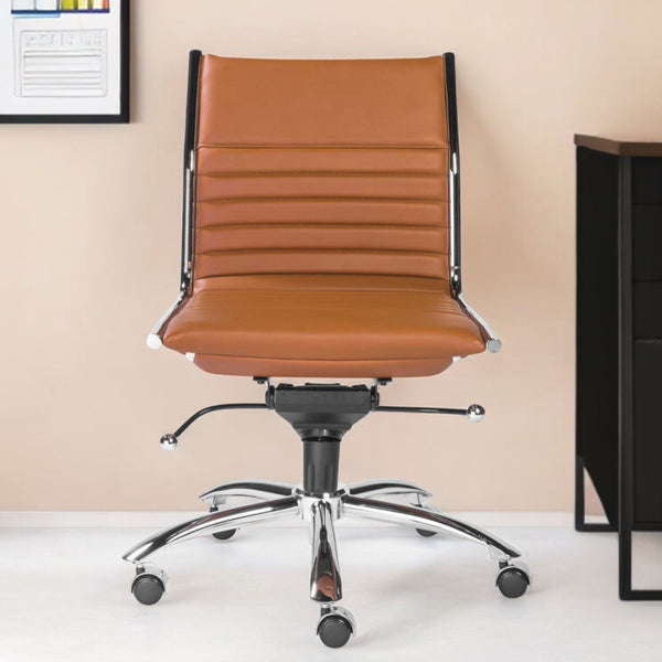 Homeroots Amber And Silver Adjustable Swivel Faux Leather Rolling Conference Office Chair  Leatherette 370526