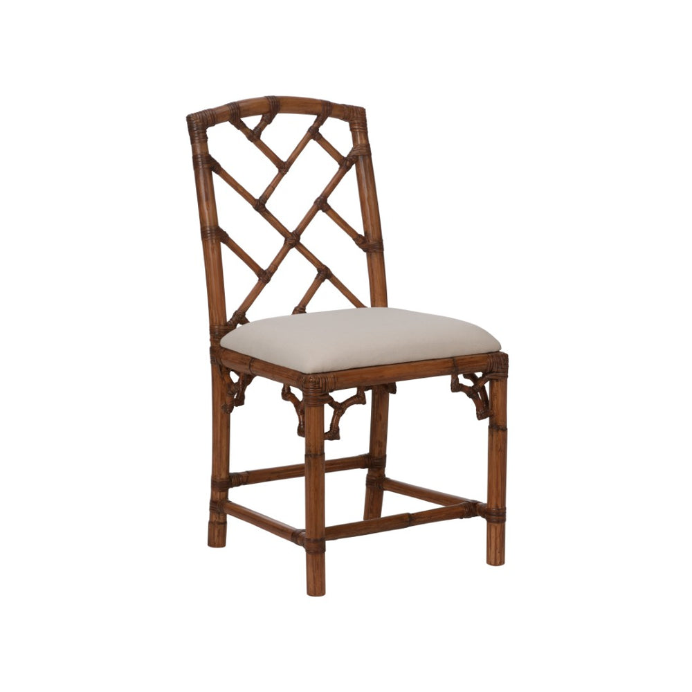 Chelsea House Chippendale Bamboo Side Chair Brown - Hand-Finished Rattan Latticeback, Contoured Seat, Timeless Accent 370528
