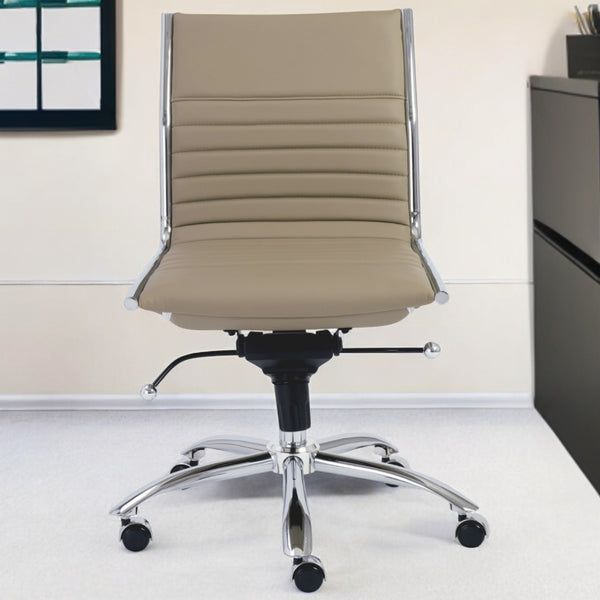 Homeroots Taupe And Silver Adjustable Swivel Faux Leather Rolling Conference Office Chair  Faux Leather 370528