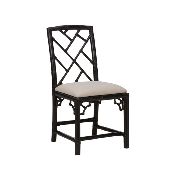 Chelsea House Chippendale Bamboo Chair Cracked Pepper — Chippendale Rattan Side Chair With Lattice Back, Compact Elegant Seating 370529