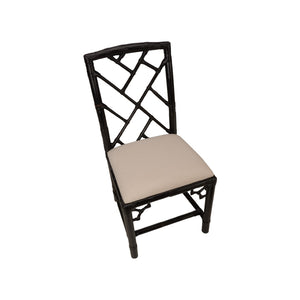 Chelsea House Chippendale Bamboo Chair Cracked Pepper — Chippendale Rattan Side Chair With Lattice Back, Compact Elegant Seating 370529
