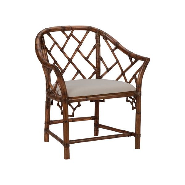 Chelsea House Chippendale Bamboo Arm Chair With Intricate Latticework, Durable Rattan Frame, Brown Finish — Versatile Accent Seating (34"H X 31"W X 22"D) 370530