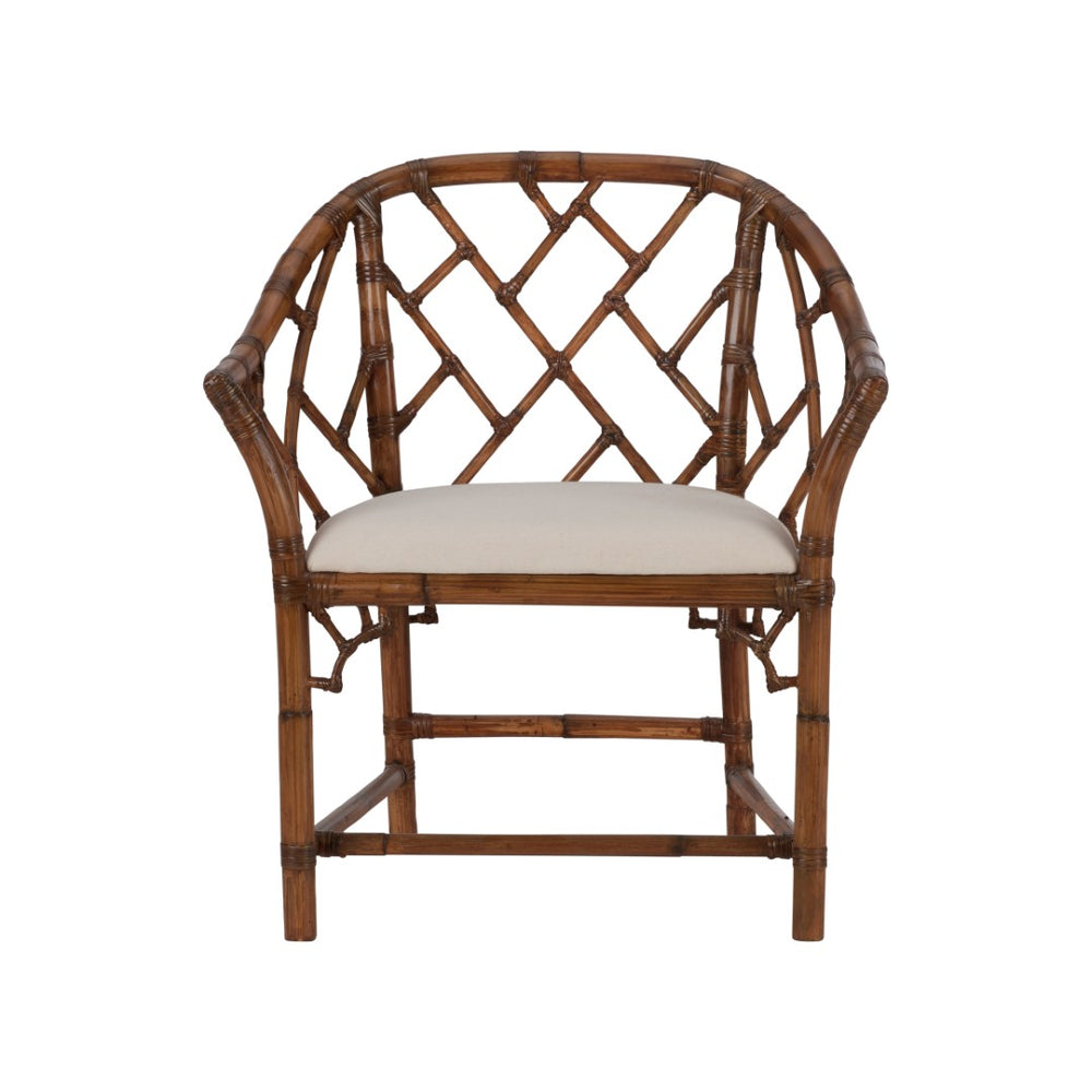 Chelsea House Chippendale Bamboo Arm Chair With Intricate Latticework, Durable Rattan Frame, Brown Finish — Versatile Accent Seating (34"H X 31"W X 22"D) 370530