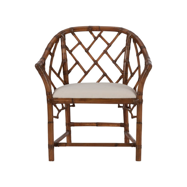 Chelsea House Chippendale Bamboo Arm Chair With Intricate Latticework, Durable Rattan Frame, Brown Finish — Versatile Accent Seating (34"H X 31"W X 22"D) 370530