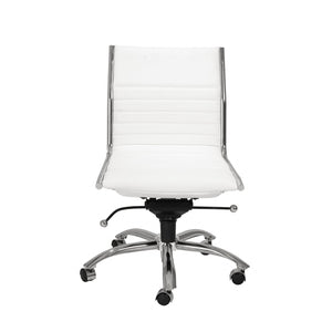 Homeroots White And Silver Adjustable Swivel Faux Leather Rolling Conference Office Chair  Faux Leather 370530