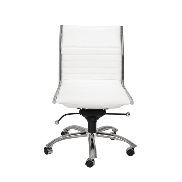 Homeroots White And Silver Adjustable Swivel Faux Leather Rolling Conference Office Chair  Faux Leather 370530