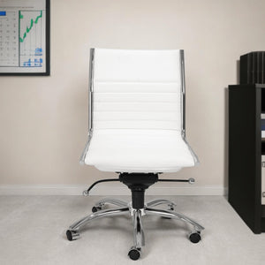 Homeroots White And Silver Adjustable Swivel Faux Leather Rolling Conference Office Chair  Faux Leather 370530