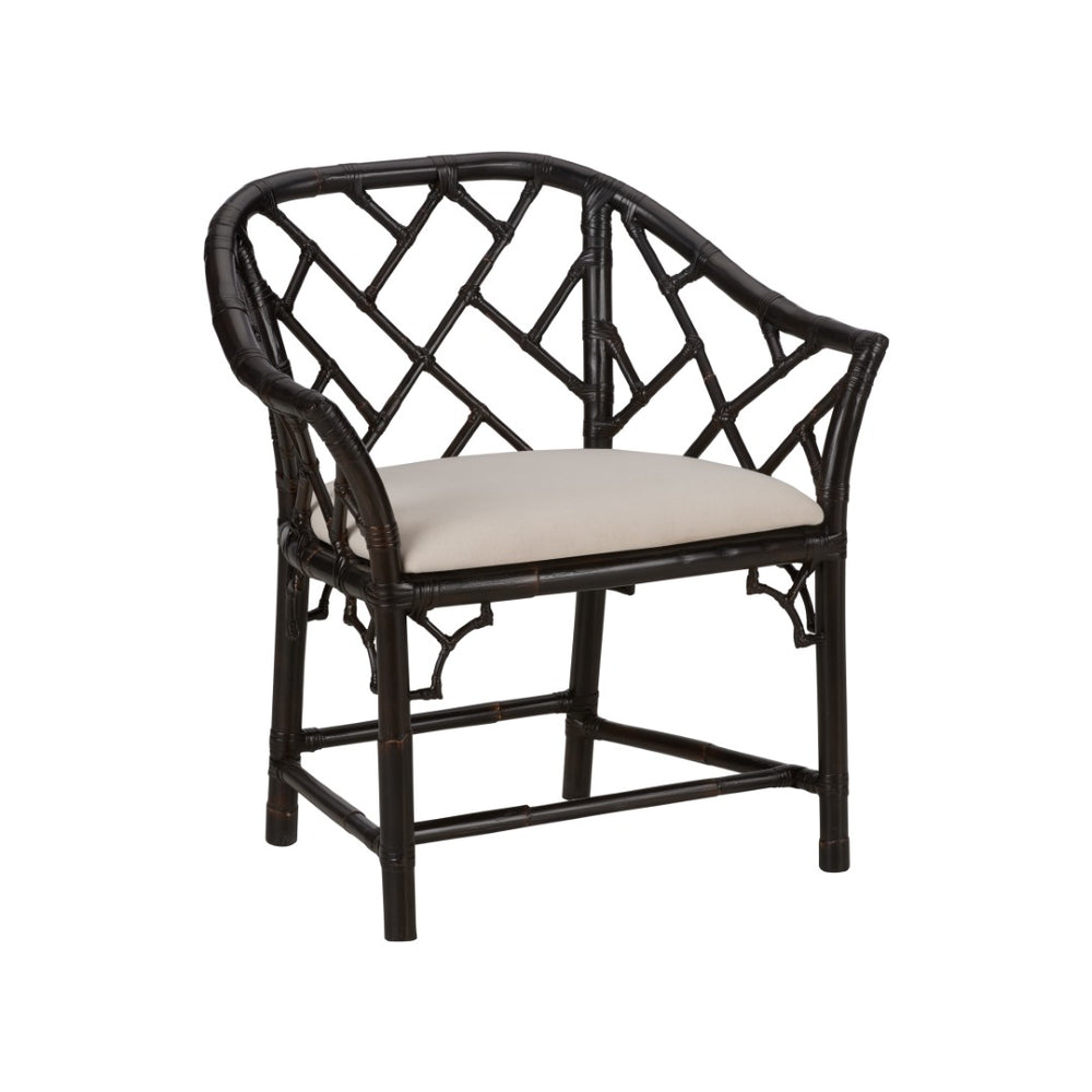 Chelsea House Chippendale Bamboo Arm Chair With Cracked Pepper Finish — Classic Lattice Rattan Accent Seat, Durable Elegance 370531