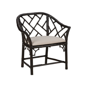 Chelsea House Chippendale Bamboo Arm Chair With Cracked Pepper Finish — Classic Lattice Rattan Accent Seat, Durable Elegance 370531