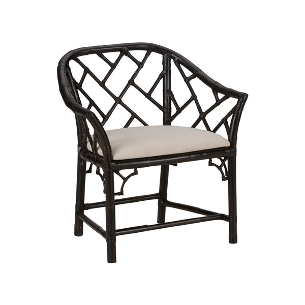 Chelsea House Chippendale Bamboo Arm Chair With Cracked Pepper Finish — Classic Lattice Rattan Accent Seat, Durable Elegance 370531