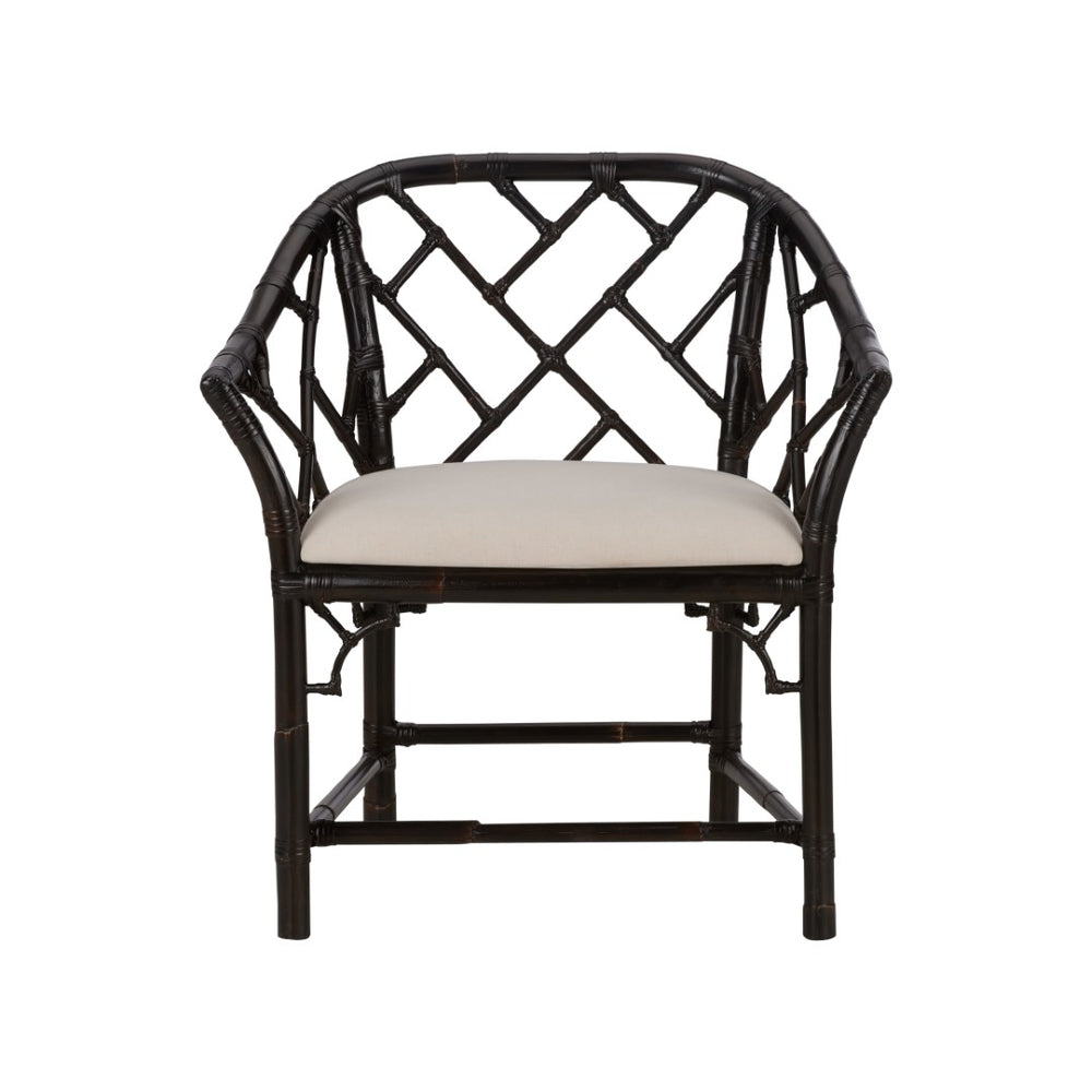 Chelsea House Chippendale Bamboo Arm Chair With Cracked Pepper Finish — Classic Lattice Rattan Accent Seat, Durable Elegance 370531