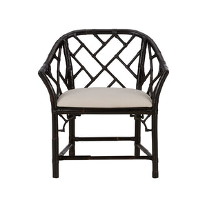 Chelsea House Chippendale Bamboo Arm Chair With Cracked Pepper Finish — Classic Lattice Rattan Accent Seat, Durable Elegance 370531