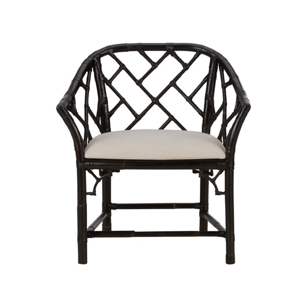Chelsea House Chippendale Bamboo Arm Chair With Cracked Pepper Finish — Classic Lattice Rattan Accent Seat, Durable Elegance 370531