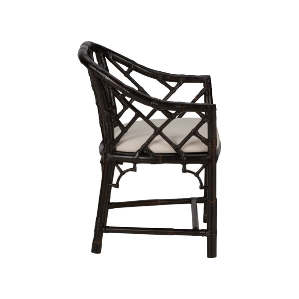 Chelsea House Chippendale Bamboo Arm Chair With Cracked Pepper Finish — Classic Lattice Rattan Accent Seat, Durable Elegance 370531