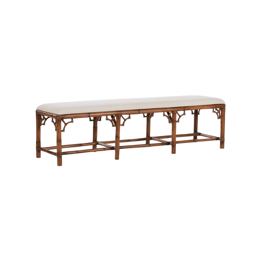 Chelsea House Chippendale Bamboo Bench With Chippendale Latticework — 70" Brown Rattan Seating, Durable Elegance 370532