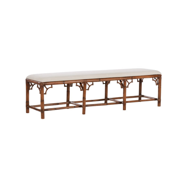Chelsea House Chippendale Bamboo Bench With Chippendale Latticework — 70" Brown Rattan Seating, Durable Elegance 370532