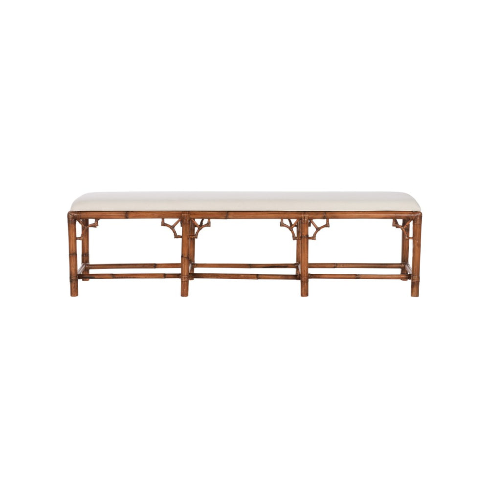 Chelsea House Chippendale Bamboo Bench With Chippendale Latticework — 70" Brown Rattan Seating, Durable Elegance 370532