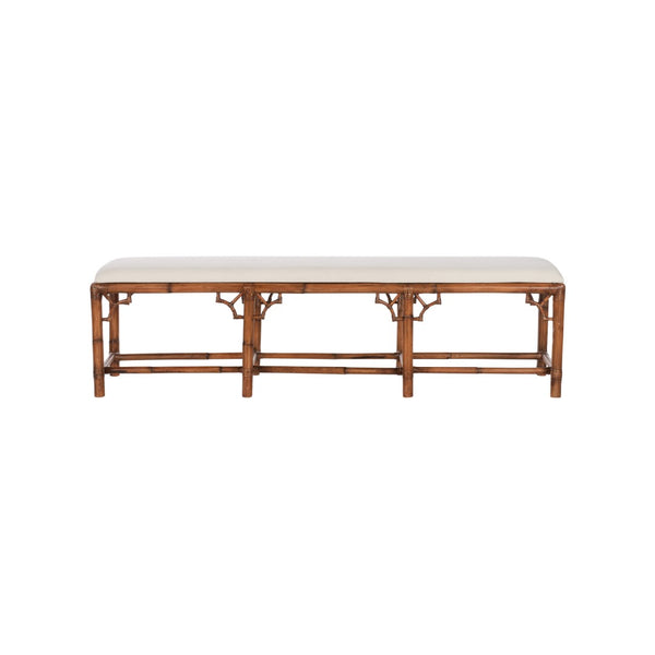 Chelsea House Chippendale Bamboo Bench With Chippendale Latticework — 70" Brown Rattan Seating, Durable Elegance 370532