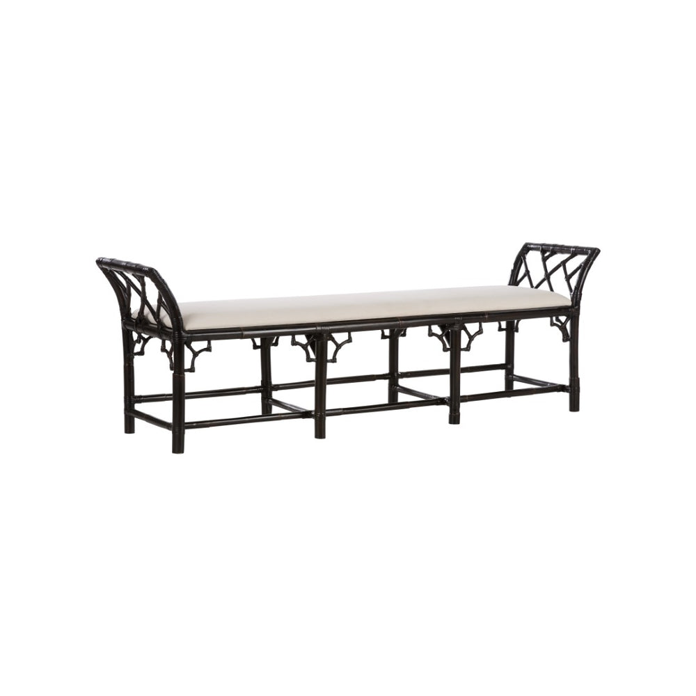 Chelsea House Chippendale Bamboo Regency Bench In Cracked Pepper Finish — Handcrafted Rattan Seating, Coastal Chic, 78" Wide 370535