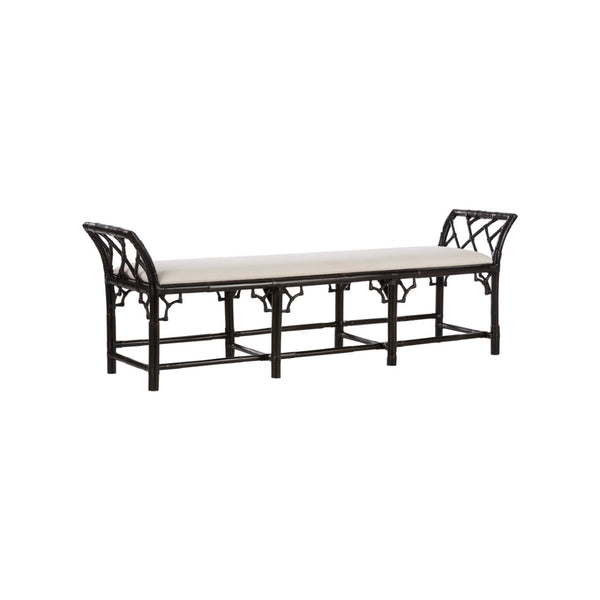 Chelsea House Chippendale Bamboo Regency Bench In Cracked Pepper Finish — Handcrafted Rattan Seating, Coastal Chic, 78" Wide 370535