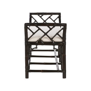 Chelsea House Chippendale Bamboo Regency Bench In Cracked Pepper Finish — Handcrafted Rattan Seating, Coastal Chic, 78" Wide 370535
