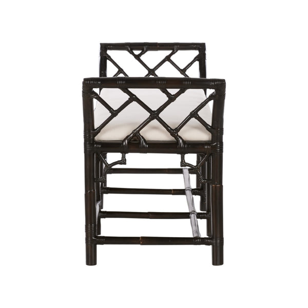 Chelsea House Chippendale Bamboo Regency Bench In Cracked Pepper Finish — Handcrafted Rattan Seating, Coastal Chic, 78" Wide 370535