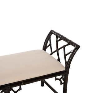 Chelsea House Chippendale Bamboo Regency Bench In Cracked Pepper Finish — Handcrafted Rattan Seating, Coastal Chic, 78" Wide 370535