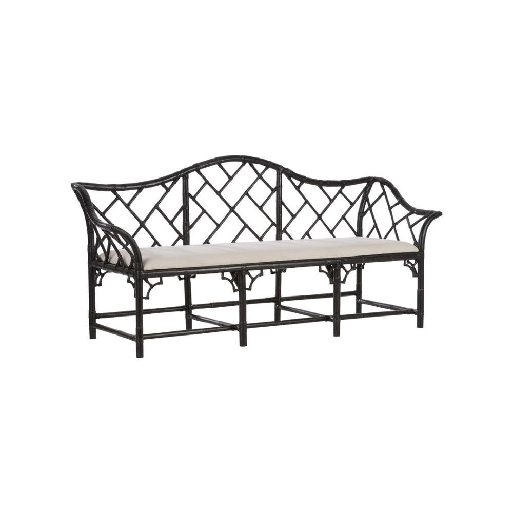 Chelsea House Chippendale Bamboo Settee In Cracked Pepper Finish — Chippendale Lattice Rattan Sofa For Sunrooms 370537