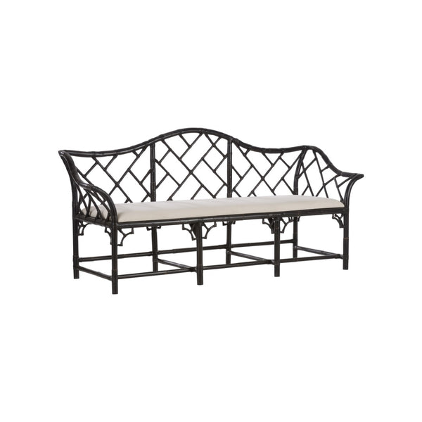 Chelsea House Chippendale Bamboo Settee In Cracked Pepper Finish — Chippendale Lattice Rattan Sofa For Sunrooms 370537
