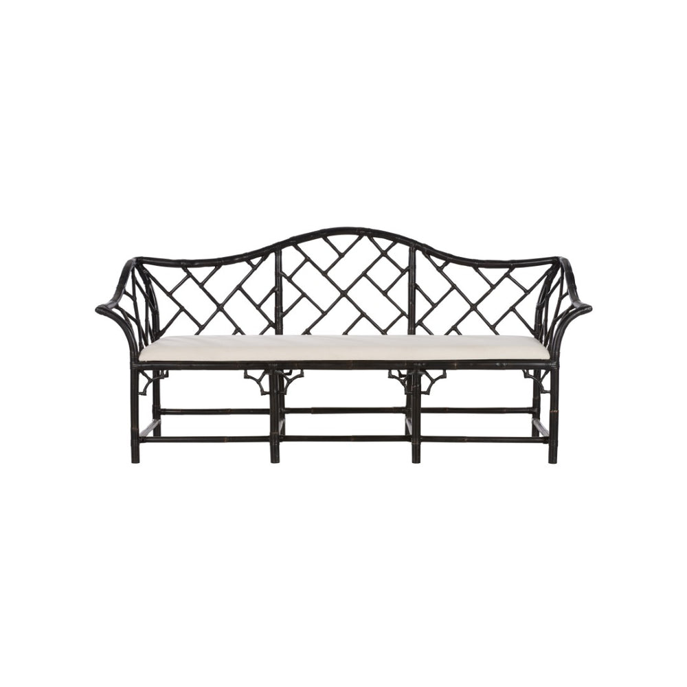 Chelsea House Chippendale Bamboo Settee In Cracked Pepper Finish — Chippendale Lattice Rattan Sofa For Sunrooms 370537