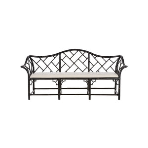 Chelsea House Chippendale Bamboo Settee In Cracked Pepper Finish — Chippendale Lattice Rattan Sofa For Sunrooms 370537