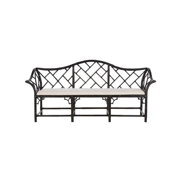 Chelsea House Chippendale Bamboo Settee In Cracked Pepper Finish — Chippendale Lattice Rattan Sofa For Sunrooms 370537