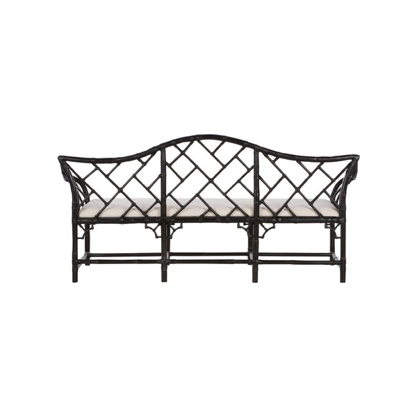 Chelsea House Chippendale Bamboo Settee In Cracked Pepper Finish — Chippendale Lattice Rattan Sofa For Sunrooms 370537