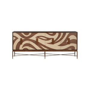 Chelsea House Swirl Mid-Century Credenza With Inlaid Parquetry Swirl, 84" Wide Storage Console In Warm Brown 370539