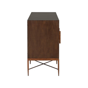 Chelsea House Swirl Mid-Century Credenza With Inlaid Parquetry Swirl, 84" Wide Storage Console In Warm Brown 370539