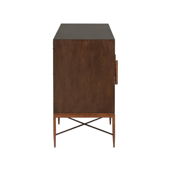 Chelsea House Swirl Mid-Century Credenza With Inlaid Parquetry Swirl, 84" Wide Storage Console In Warm Brown 370539