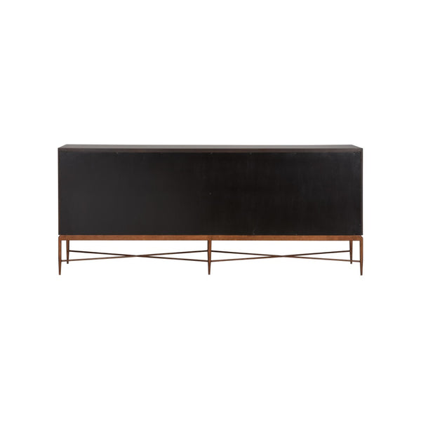 Chelsea House Swirl Mid-Century Credenza With Inlaid Parquetry Swirl, 84" Wide Storage Console In Warm Brown 370539