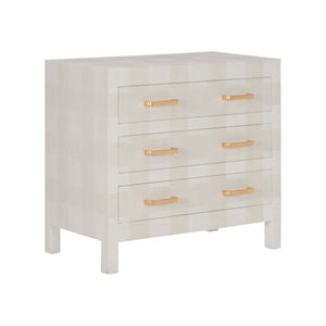 Chelsea House Gracious Plaid Three-Drawer Chest With Gold Hardware — Neutral White & Beige Storage Accent, 33"H 370540