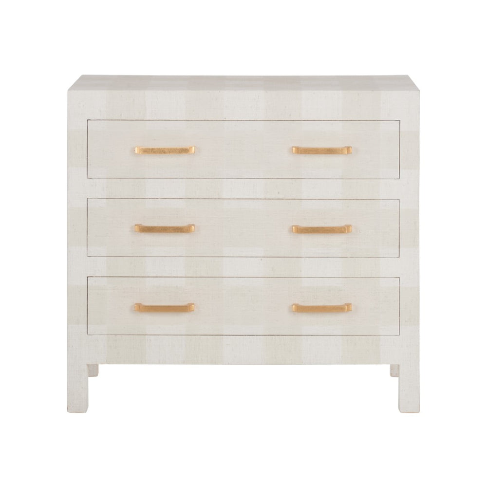 Chelsea House Gracious Plaid Three-Drawer Chest With Gold Hardware — Neutral White & Beige Storage Accent, 33"H 370540