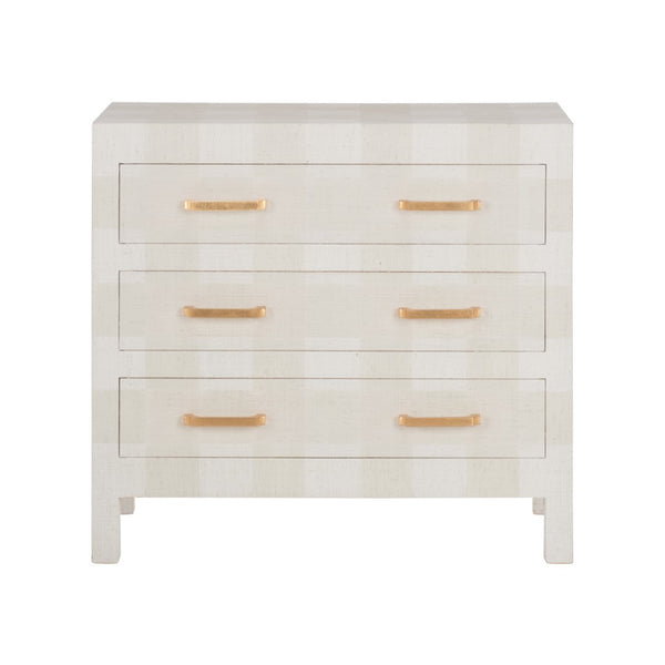 Chelsea House Gracious Plaid Three-Drawer Chest With Gold Hardware — Neutral White & Beige Storage Accent, 33"H 370540