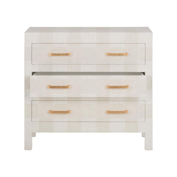 Chelsea House Gracious Plaid Three-Drawer Chest With Gold Hardware — Neutral White & Beige Storage Accent, 33"H 370540