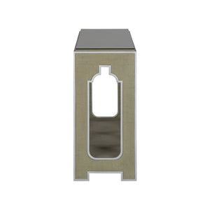 Chelsea House Yangon Hand-Wrapped Green Raffia Console With Removable Glass Top, Silver Accents & Lower Shelf 370541