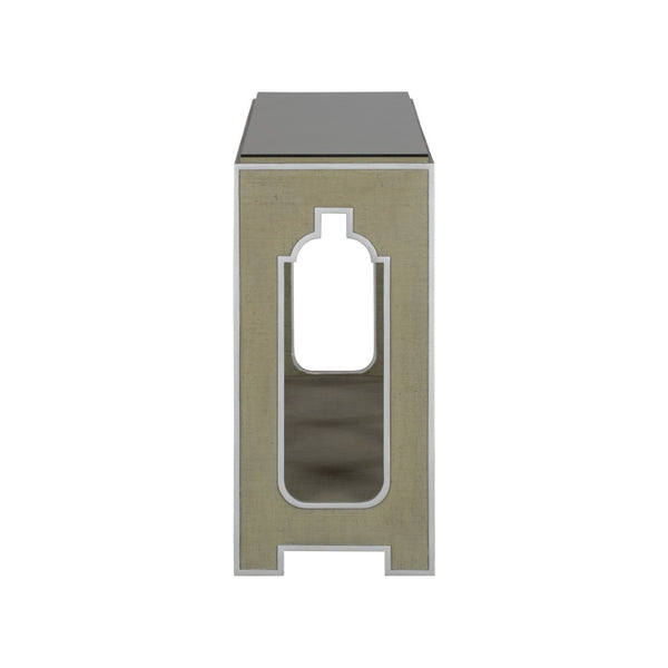 Chelsea House Yangon Hand-Wrapped Green Raffia Console With Removable Glass Top, Silver Accents & Lower Shelf 370541