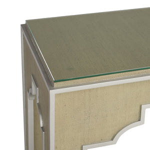 Chelsea House Yangon Hand-Wrapped Green Raffia Console With Removable Glass Top, Silver Accents & Lower Shelf 370541