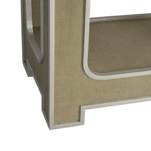 Chelsea House Yangon Hand-Wrapped Green Raffia Console With Removable Glass Top, Silver Accents & Lower Shelf 370541